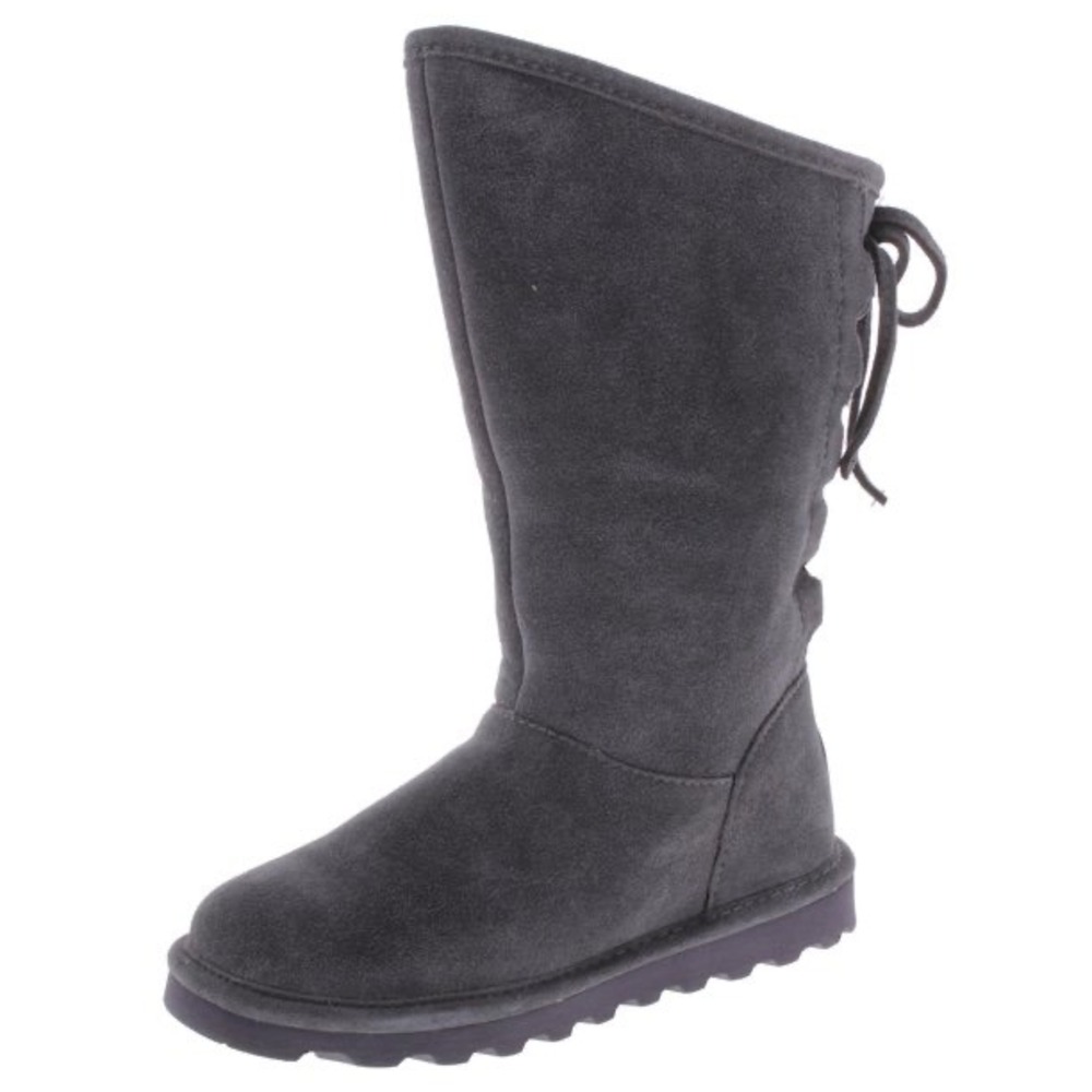 Bearpaw Women Charcoal Gray‎ Suede Lace Back NeverWet Mid Calf Boots NWT Sz 7